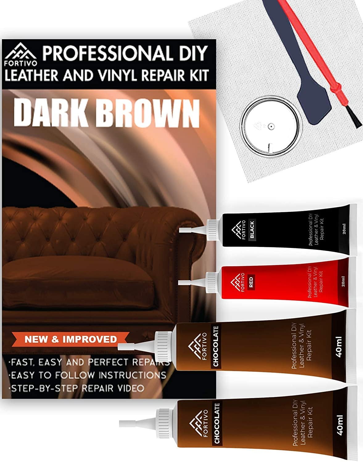 FORTIVO Brown Vinyl Repair Kit - Leather Color Restorer for