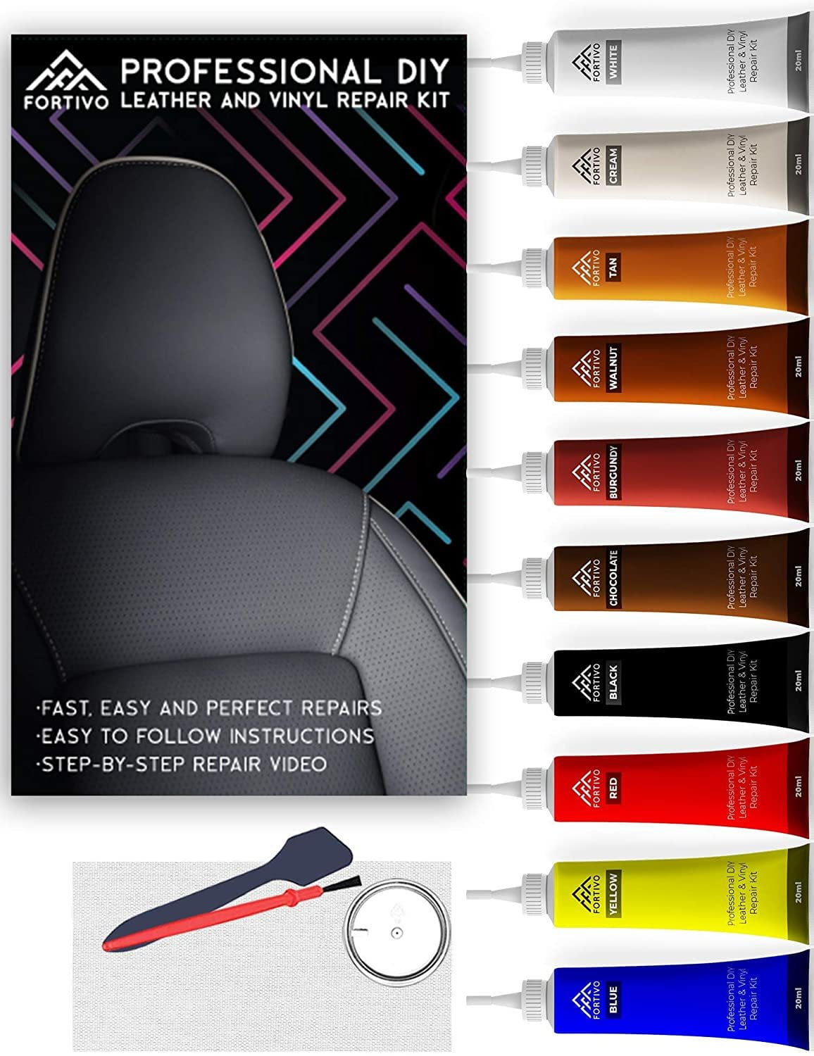 Leather Repair Kits for Couches | Vinyl Repair Kit - Furniture, Car Seats, Sofa, Jacket, Purse, Belt, Shoes | Genuine, Italian, Bonded, Bycast, PU, Pleather |No Heat Required | Repair & Restore