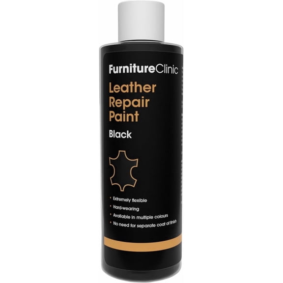 Furniture Clinic Leather Repair Paint | 2-in-1 Seal and Color | Use on Scratches, Tears, and Holes in Car Seats, Furniture | Quick and Easy Leather Repair Kit for Furniture (Black, 250ml / 8.5oz)