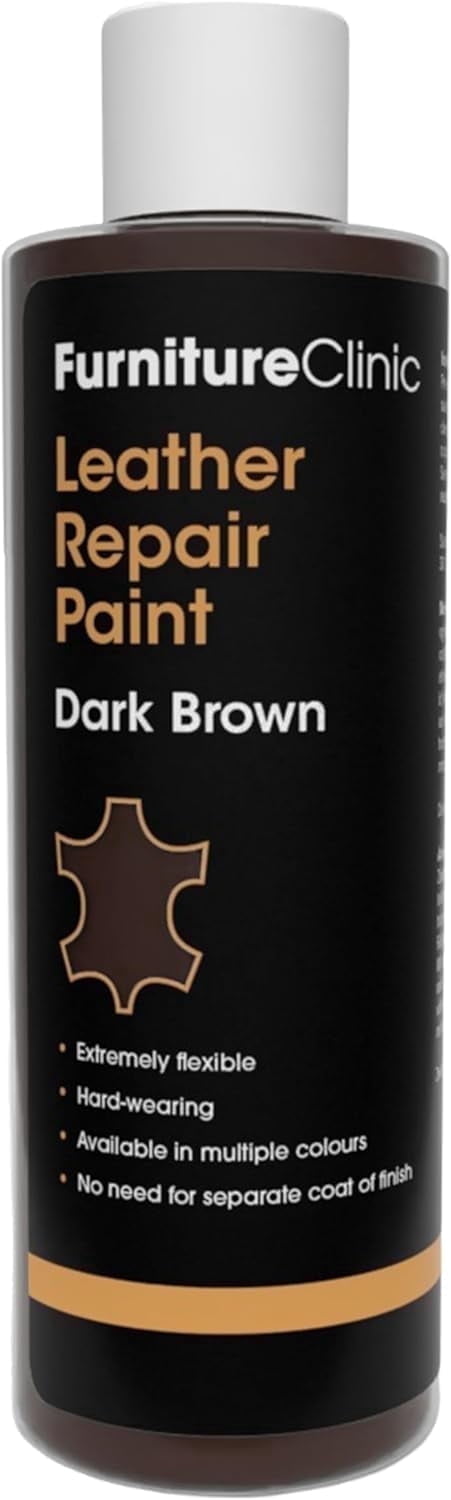 Furniture Clinic Leather Repair Paint | 2-in-1 Seal and Color | Quick and Easy Leather Repair Kit for Furniture (Dark Brown, 250ml / 8.5oz)