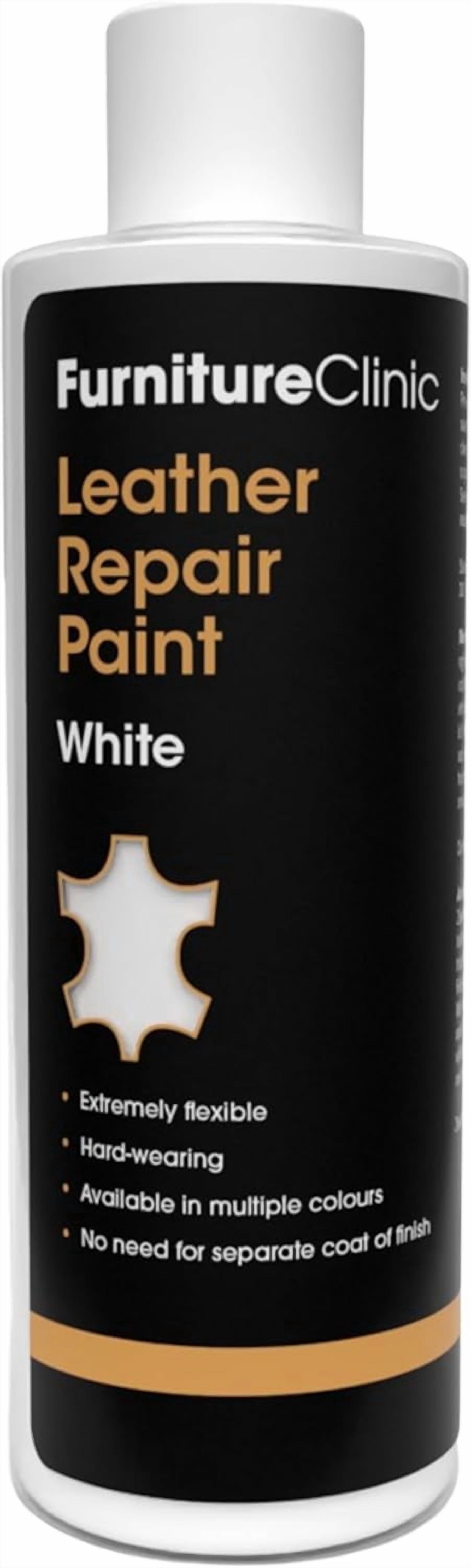 Furniture Clinic Leather Repair Paint | 2-in-1 Seal and Color | Use on Scratches, Tears, and Holes in Car Seats, Furniture | Quick and Easy Leather Repair Kit for Furniture (White, 250ml / 8.5oz)