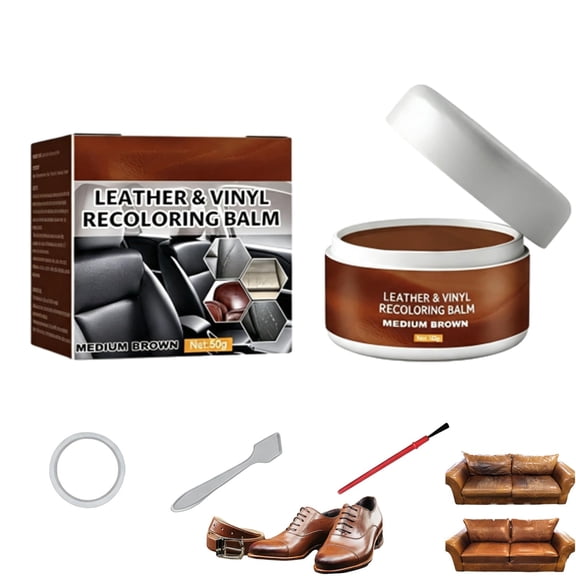 Leather Repair Paste, Leather Scratch and Scuff Filler Kit with Balm Brush Spatula and Tape for Home Auto Use