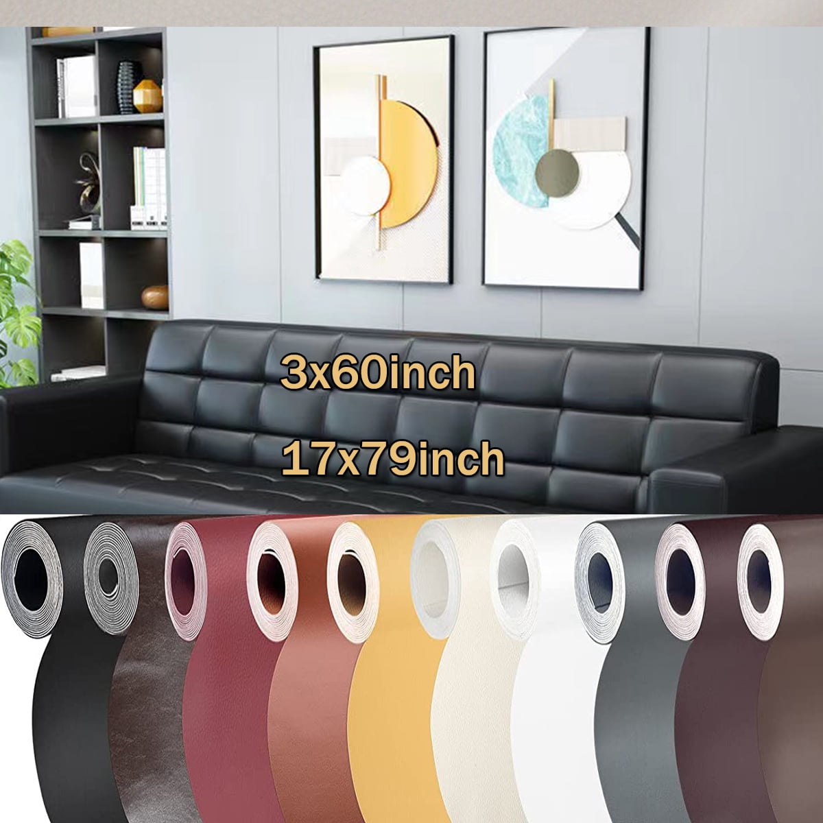 Leather Repair Patch 17X79 Inch Large Self-Adhesive Leather Repair Tape, Reupholster Leather Patches for Furniture Couch Chairs Car Seat