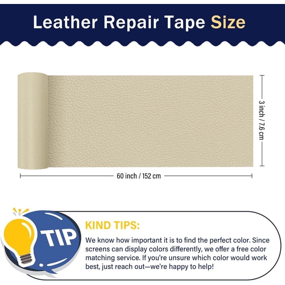 Leather Repair Patch for Furniture - Self Adhesive Leather Repair Tape Kit, Vinyl Repair Patch, Ideal for Car Seats Couch Sofa Office Chair, 3x60 Inch, Off White