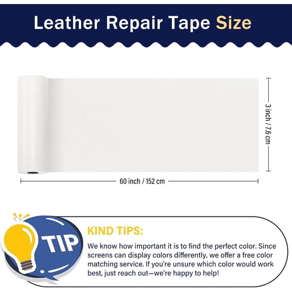 Leather Repair Patch for Furniture - Self Adhesive Leather Repair Tape Kit, Vinyl Repair Patch, Ideal for Car Seats Couch Sofa Office Chair, 3x60 Inch, White