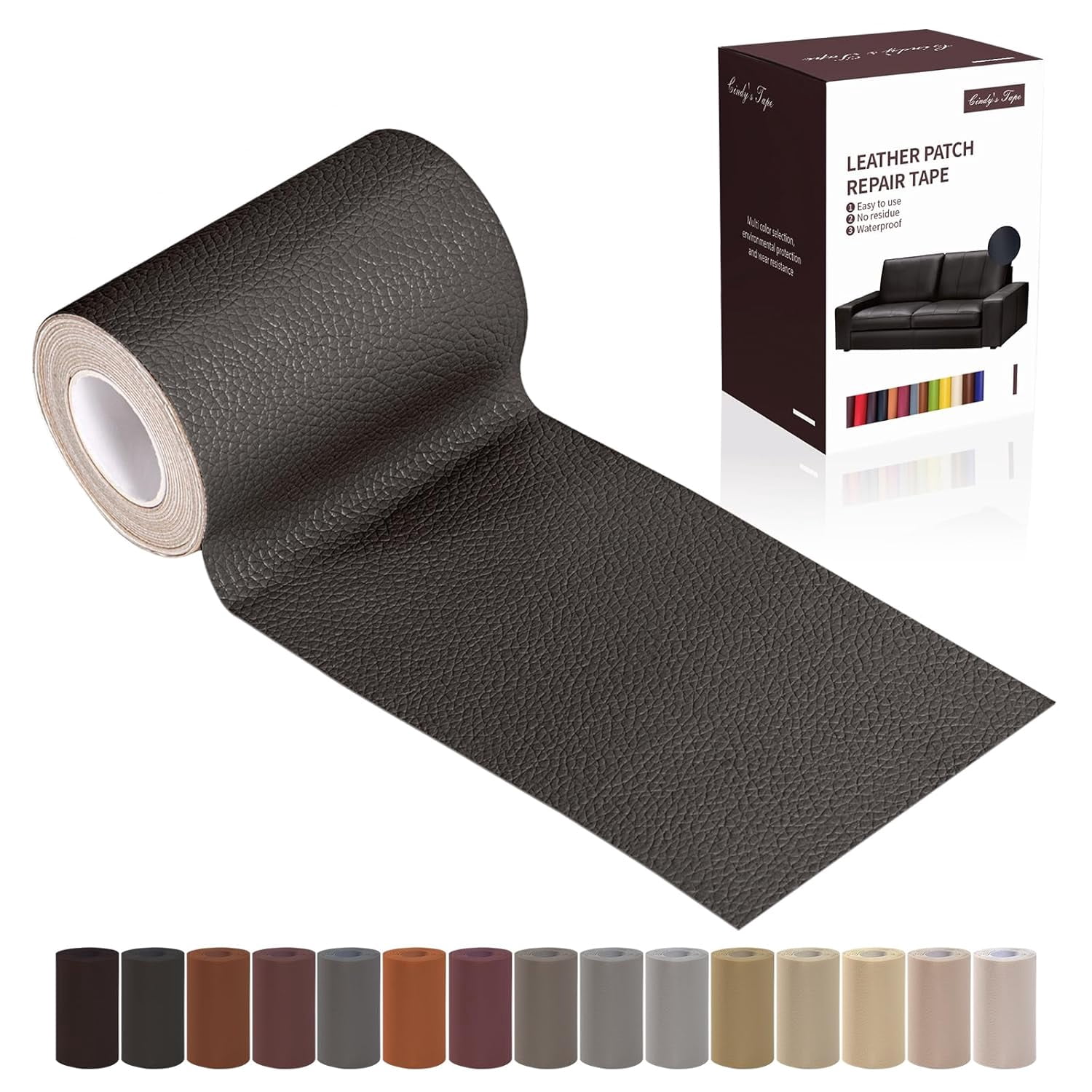 Leather Repair Patch Tape, Dark Brown 3 x 61 Inches Self Adhesive Leather Repair Kit for Furniture, Car Seat,Vinyl Leather Repair Kit for Office Chairs, Couch, Sofa, Luggage