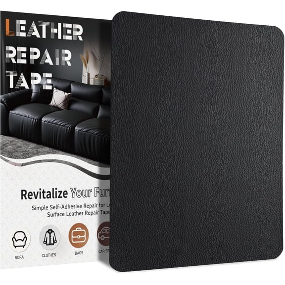 Leather Repair Patch Tape Self-Adhesive, 8x11In Heavy Duty Vinyl Patch, Leather Repair Kit for Furniture, Sofa, Couch, Office Chair, Seat, Interior(Black)
