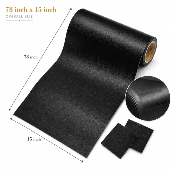 Leather Repair Tape Patch Black 15 x 78 in Self-Adhesive Leather Repair Patch Cuttable for Furniture Sofa Seat Backrest Car Interior Bags Vinyl Repair Patch Kit