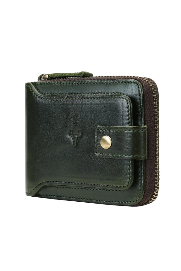 Leather Rfid Blocking Bifold Wallet For Men With Zipper Flap Id Window Zip Pocket Big Capacity Credit Card Holder Travel