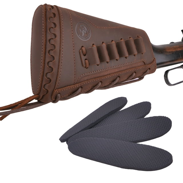 Leather Rifle Buttstock Cover Sleeve With Rifle Ammo Holder .308 .45 70 