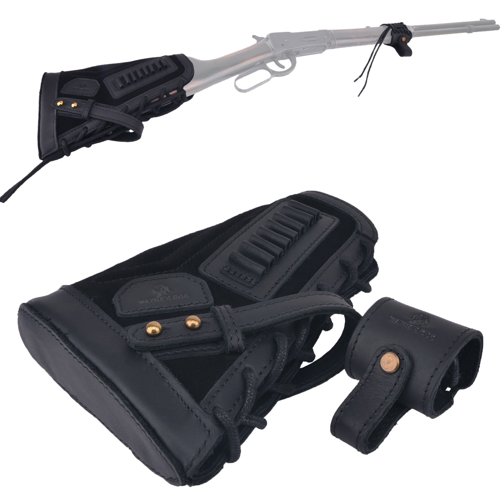 Leather Rifle Gun Buttstock with Sling Barrel Mount Holder Fit No Drill Sling for .22lr .22mag .17hmr Right Handed