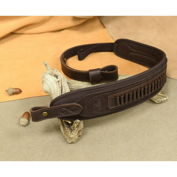 Leather Rifle Shoulder Sling Strap Leather Shell Holder Gun Sling Belt .22mag .22lr .17hmr in Coffee