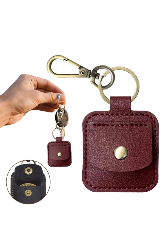 Leather Ring Holder Keychain, Ongmies Portable Travel Ring Holder Pouch, Jewelry Key Chain Bag for Rings, Necklaces, Coins, Medallions