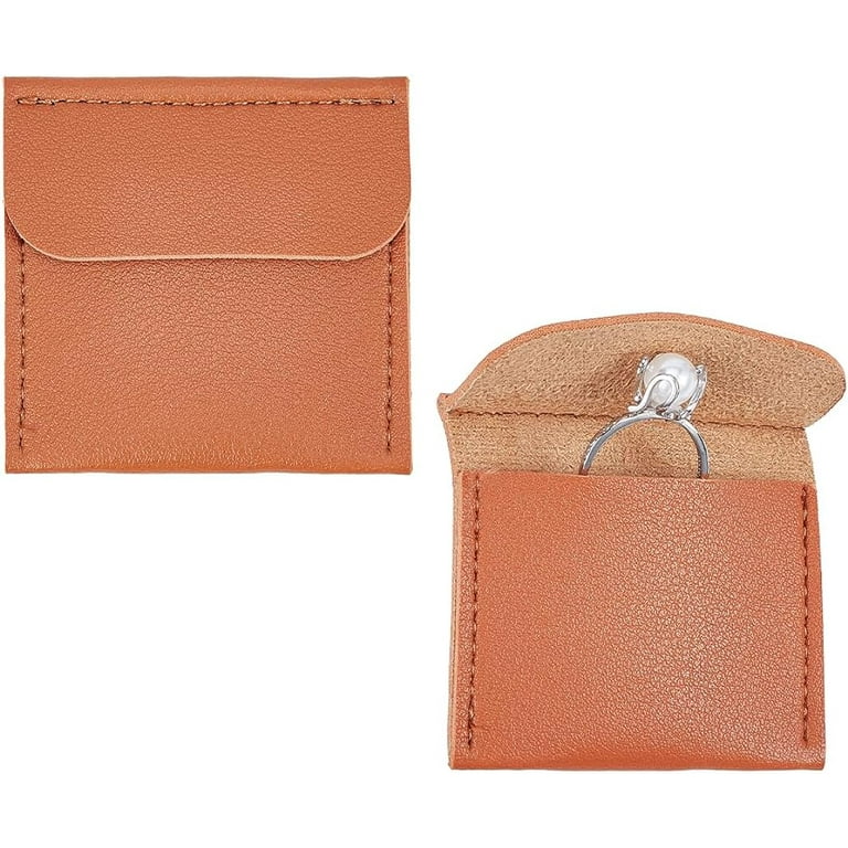 Leather Ring Pouch 2pcs Wedding Ring Case Engagement Ring Holder Cowhide Leather Jewelry Storage Bags Small Vintage Ring Pouch for Jewelry Ring