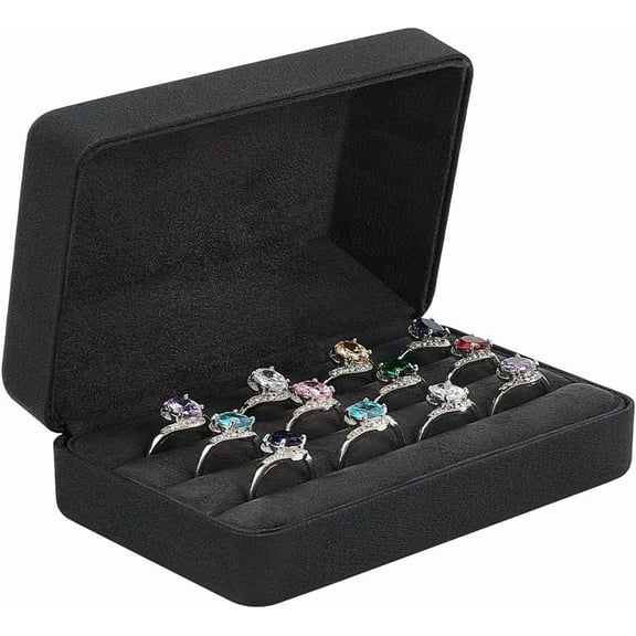 Leather Ring Storage Box 4.96x3.15x1.85 Rectangle PU Leather Rings Storage Box with Velvet Inside Black Ring Storage Box for Multiple Rings Portable Ring Organizer Gift Box for Women for DIY