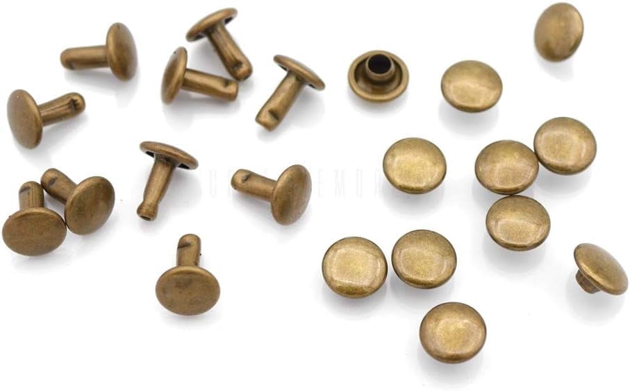 Leather Rivet Double Cap Rivets Tubular Metal Studs for Leather Craft Repairs Decoration TLDC (5 mm Cap 500 Pack, Antique Brass)