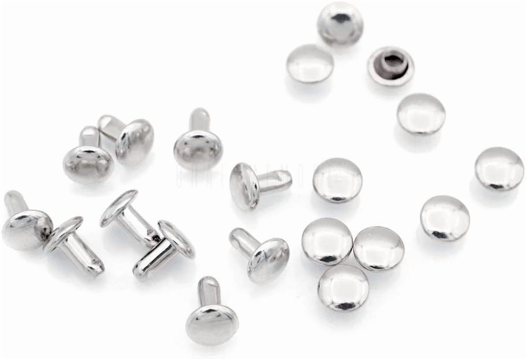 CRAFTME STUDIO 7 mm Double Cap Leather Rivets Tubular Metal Studs for Leather Craft, Repairs and Decoration, 500 Pack TLDC (Silver)