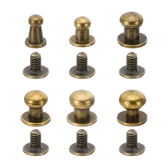 Leather Rivets, 60 Sets Round Button Head Studs Metal Screw Studs Posts Chicago Screws Rivet for Clothing Leather Crafts, Bronze