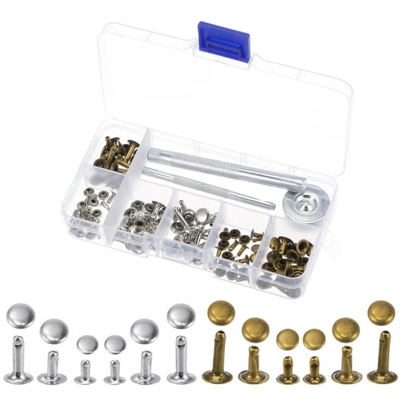 Leather Rivets Kit 2 Colors 3 Sizes with 3PCS Setting Tools for Leather, 60 Set