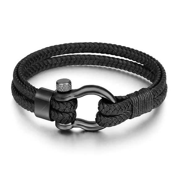 Leather Rope Braided Horseshoe Buckle Stainless Steel Bracelet Men's Accessories Titanium Steel Retro Jewelry