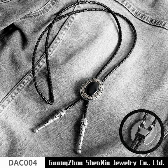 Leather Rope Western Denim Style Shirt Bolo Tie Necklace