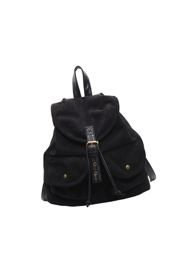 Leather Rucksack With Drawstring Closure And Multiple Pockets School Backpack Casual Daypack For Organized Storage