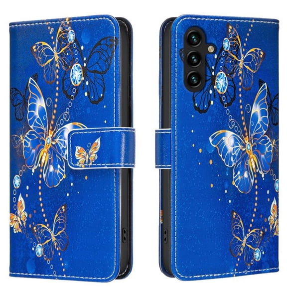 Leather For Samsung Galaxy A17 5G 6.7-inch Wallet Case Butterflys&Flowers, With Card Holder,Wristband,Magnetic Clasp Kickstand Folio Cover,Color-6,For Galaxy A17 5G