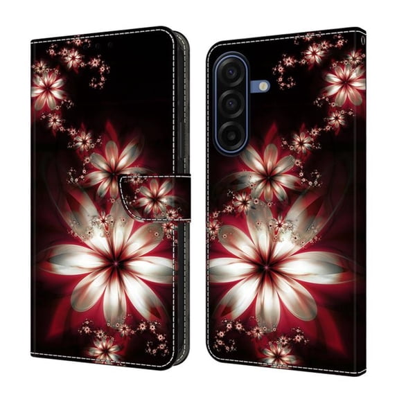 Leather For Samsung Galaxy A17 5G / Galaxy A26 5G Wallet Case Crystal Material Painted Butterflies&Flowers&Hearts Pattern, Wallet For Women Men Card Holder Magnetic Clasp Kickstand Folio Case