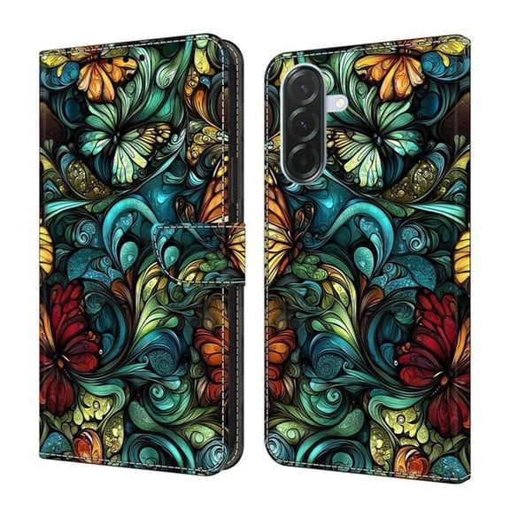 Leather For Samsung Galaxy A17 / A26 Wallet Case Crystal Material Painted Pattern, Wallet For Women Men Card Holder Magnetic Clasp Kickstand Folio Case,Color-8,For Galaxy A17 / A26
