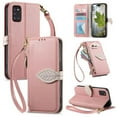 thumbnail image 1 of Leather For Samsung Galaxy A53 5G Case Leaf buckle zipper wallet  3-card  Flip Wallet Leather Case With Card Holder Magnetic Closure  Phone Cases Cover,Pink,For Galaxy A53 5G, 1 of 7