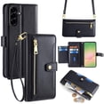 thumbnail image 1 of Leather for Samsung Galaxy A56 5G 6.7" Case with 6-Card Holder Zipper Bills Slot, Soft Sheepskin Shoulder Wrist Strap Wallet Case Women,Black,For Galaxy A56 5G, 1 of 8