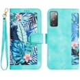 thumbnail image 1 of Leather For Samsung Galaxy S20 FE 5G 6.5-inch Floral  Printed Wallet Case, With Card Holder,Wristband,Magnetic Clasp Kickstand Folio Cover,Green,For Galaxy S20 FE 5G, 1 of 8