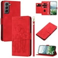 thumbnail image 1 of Leather For Samsung Galaxy S21 5G Case Tulip Embossed 5-card  Flip Wallet Leather Case with Card Holder Magnetic Closure  Phone Cases Cover,Red,For Galaxy S21 5G, 1 of 7