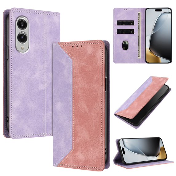 Leather For Samsung Galaxy S25 Edge 5G 6.7-inch Case , RFID Blocking,Flip Color blocking Wallet Leather Case With Card Holder Magnetic Closure Shockproof Kickstand Protective Phone Cases Cover,Pink