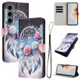 thumbnail image 1 of Leather For Samsung Galaxy S25 FE 5G 6.7-inch Wallet Case Embossed Painted Butterflys&Flowers Pattern, With Card Holder,Wristband,Magnetic Clasp Kickstand Folio Cover,Color-8,For Galaxy S25 FE 5G, 1 of 7