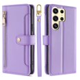 thumbnail image 1 of Leather for Samsung Galaxy S25 Ultra 5G 6.9" Case with 6-Card Holder Zipper Bills Slot, Soft Sheepskin Shoulder Wrist Strap Wallet Case Women,Purple,For Galaxy S25 Ultra 5G, 1 of 8