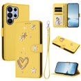 thumbnail image 1 of Leather For Samsung Galaxy S26 Ultra 5G Case Double Layered Heart-shaped Flower Flip Wallet Leather Case, Card Holder Magnetic Closure  Phone Cases Cover With Hand Strap,Yellow, 1 of 8