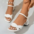 thumbnail image 1 of Leather Sandals for Women Summer Chunky Heel Sandals 2025 Elegant Square Toe Ankle Strap Pumps for Office Vacation White 6, 1 of 8