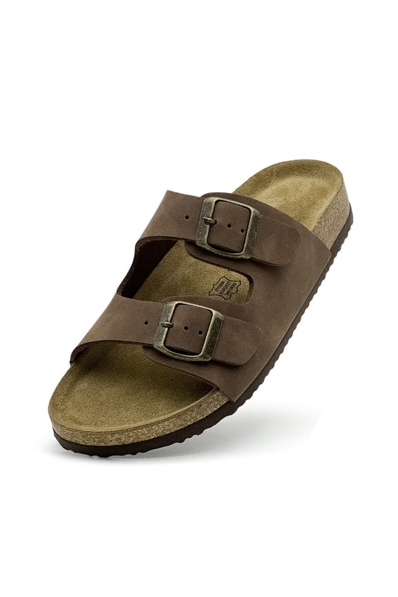 Leather Sandals For kids With Soft Cork Footbed, kids Slip On Clog Mules With Adjustable Double Buckle, Open Toe Flat Slide Shoes, Summer Outdoor Back Strap Slipper