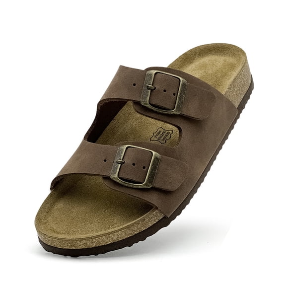 Leather Sandals For kids With Soft Cork Footbed, kids Slip On Clog Mules With Adjustable Double Buckle, Open Toe Flat Slide Shoes, Summer Outdoor Back Strap Slipper