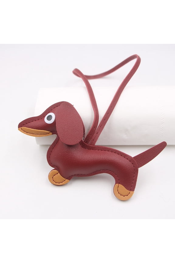 Leather Sausage Dog Keychain Pendant - Hand Sewn Accessory for Keys, Bags, and Cars, Cute Dog Lover Gift E