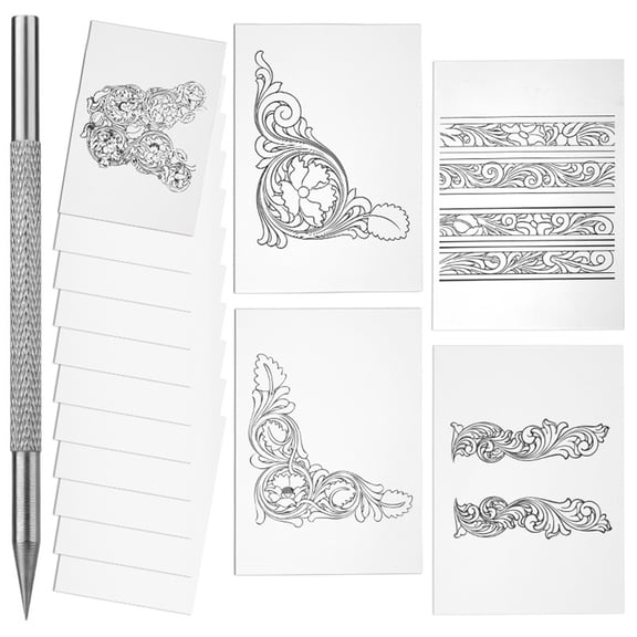 Leather Scriber Pen Leather Carving Pattern Guide Paper For Belt Bag Wallet Making