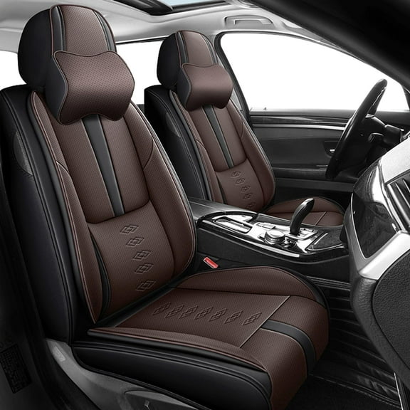 Leather Seat Covers for Honda Most 98% Cars SUVs,Car Seat Covers Front Set,Waterproof Car Seat Protectors with Airbag,Comfort Interior Cover Seats for Cars(Black+Brown,Pillows)