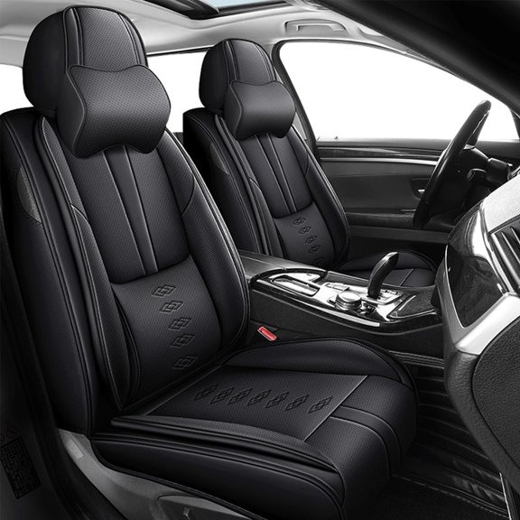Leather Seat Covers for Honda Most 98% Cars SUVs,Car Seat Covers Front Set,Waterproof Car Seat Protectors with Airbag,Comfort Interior Cover Seats for Cars(Black,Pillows)