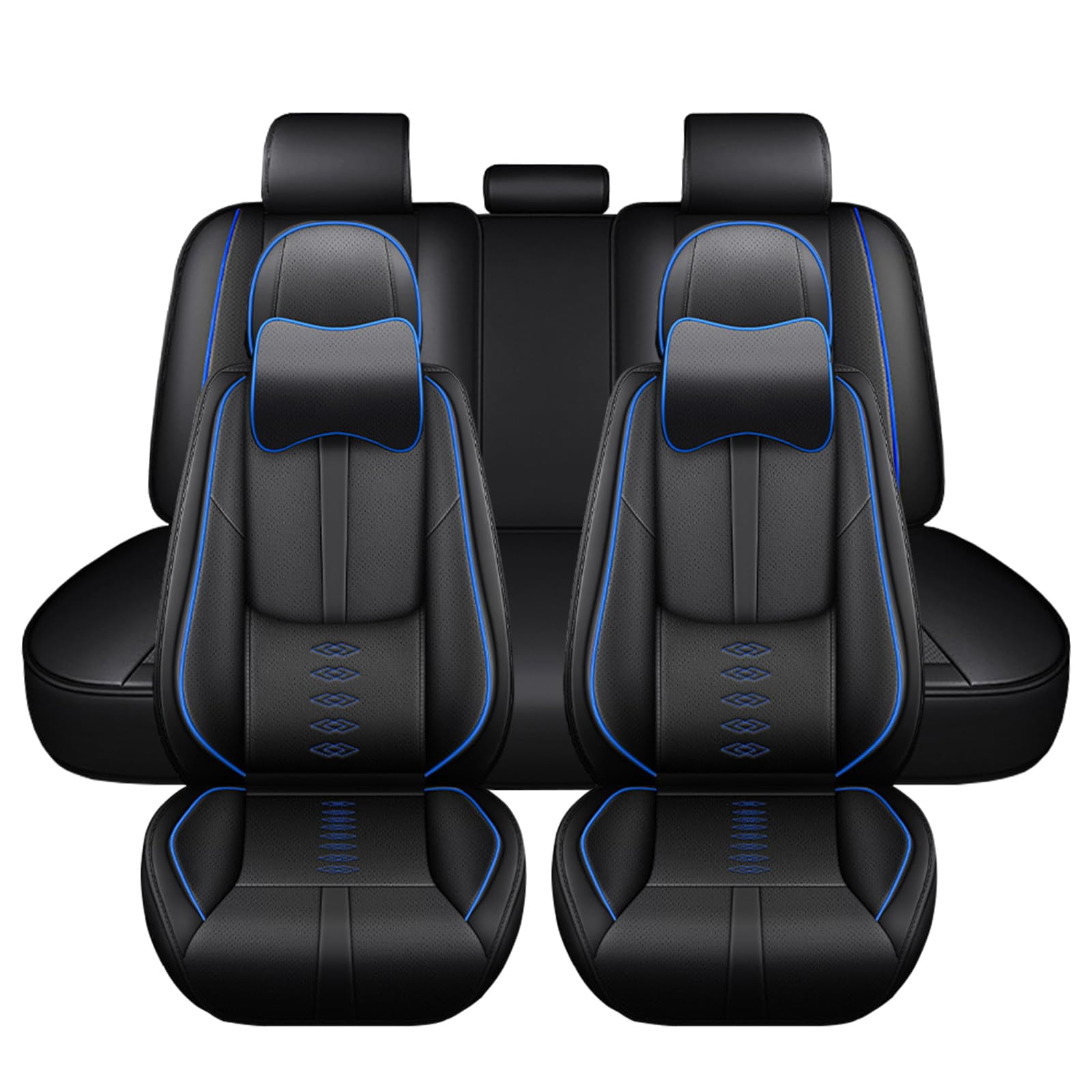 Leather Seat Covers for Honda Most 98% Cars SUVs,Car Seat Covers Full Set,Waterproof Car Seat Protectors with Airbag,Comfort Interior Cover Seats for Cars(Black+Blue,Pillows)
