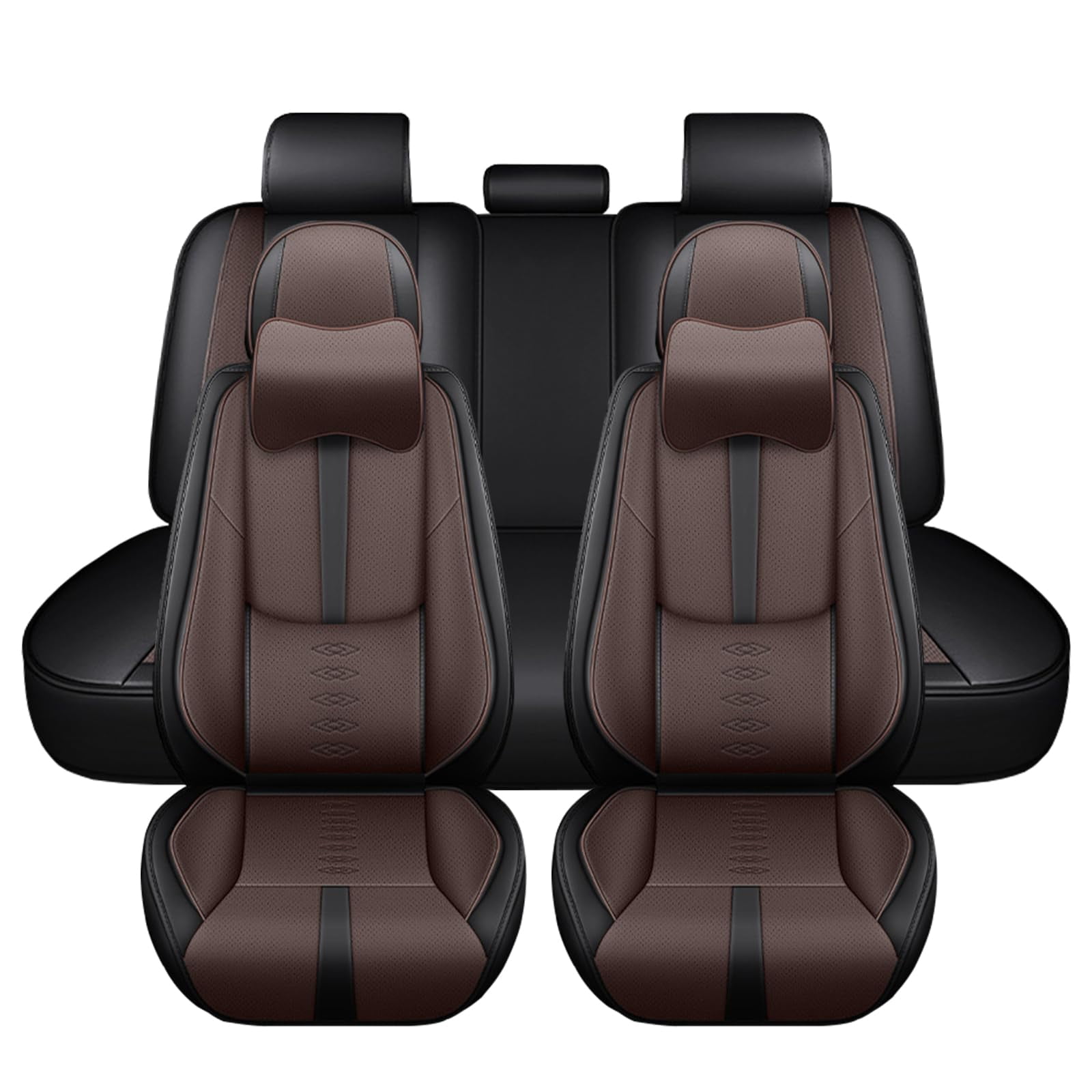 Leather Seat Covers for Honda Most 98% Cars SUVs,Car Seat Covers Full Set,Waterproof Car Seat Protectors with Airbag,Comfort Interior Cover Seats for Cars(Black+Brown,Pillows)