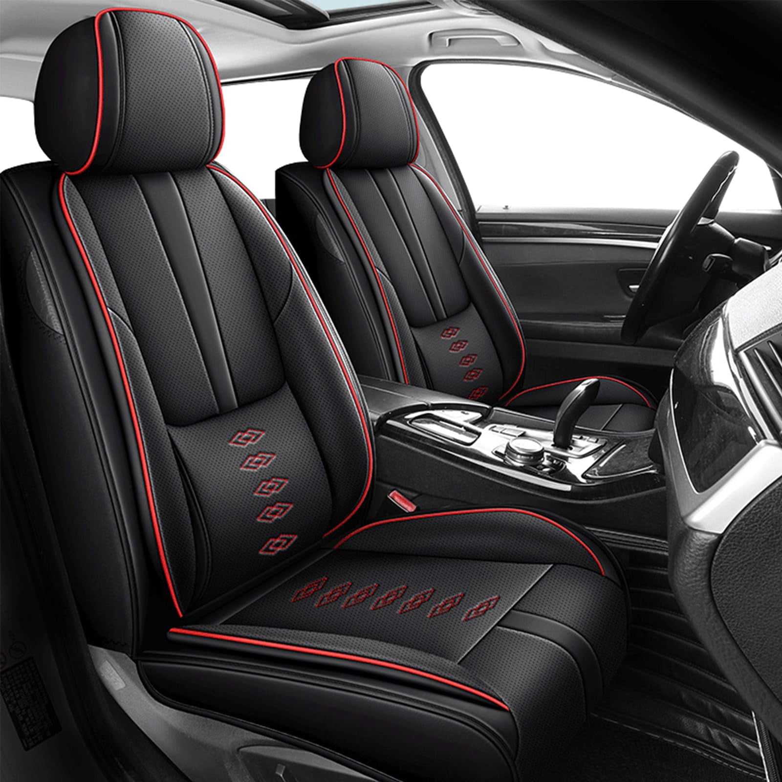 Leather Seat Covers for Honda Most 98% Cars SUVs,Premium Car Seat Covers Front Set,Waterproof Car Seat Protectors with Airbag,Comfort Interior Cover Seats for Cars(Black+Red)