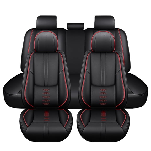 Leather Seat Covers for Chevy Most 98% Cars SUVs,Premium Car Seat Covers Full Set,Waterproof Car Seat Protectors with Airbag,Comfort Interior Cover Seats for Cars(Black+Red)