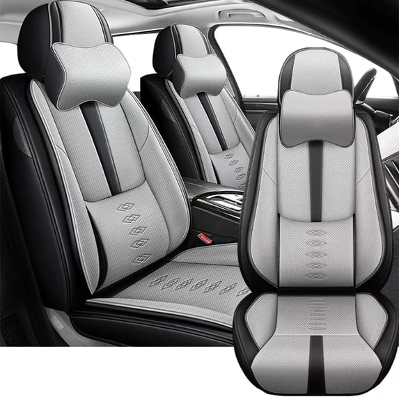 Leather Seat Covers Fit for Jeep 96% Models,Car Seat Covers Front Set,Waterproof Car Seat Cushions with Airbag,Seat Cover for Cars(Black+Grey,Pillows)