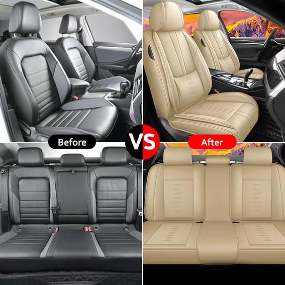 Leather Seat Covers Fit for Toyota 98% Car Models,Premium Car Seat Covers Full Set,Waterproof Car Seat Cushions with Airbag,Automotive Interior Accessories(Beige)